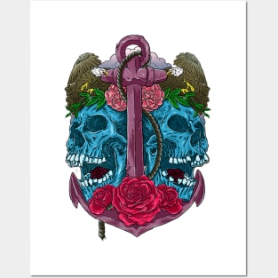 Death Down Below Anchor Skulls Retro Tattoo Posters and Art